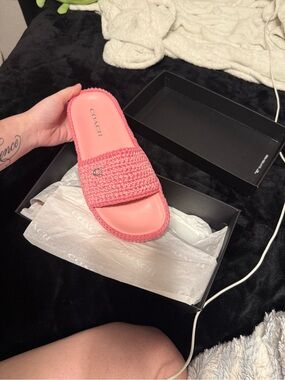 Coach Coral Pink Woven Slide Sandal